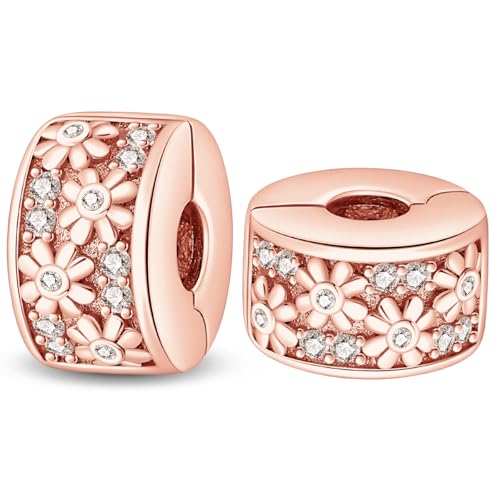 925 Sterling Silver Stopper Clip Charms for Bracelet Necklace Spacer Beads with 5A Cubic Zirconia Mother's Day Christmas DIY Gift for Women(2PCS) - style: Rose Gold Clover
