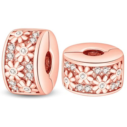 925 Sterling Silver Stopper Clip Charms for Bracelet Necklace Spacer Beads with 5A Cubic Zirconia Mother's Day Christmas DIY Gift for Women(2PCS) - style: Rose Gold Clover