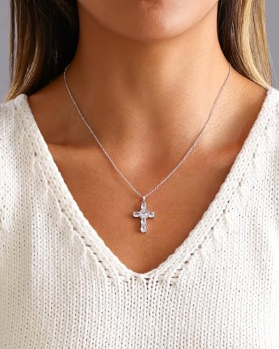 Cross Necklace for Women, 14K Gold Plated Cubic Zirconia Cross Pendant Necklace, Trendy Christian Jewelry Gifts for Baptism First Communion Christmas - color: Style D - Silver