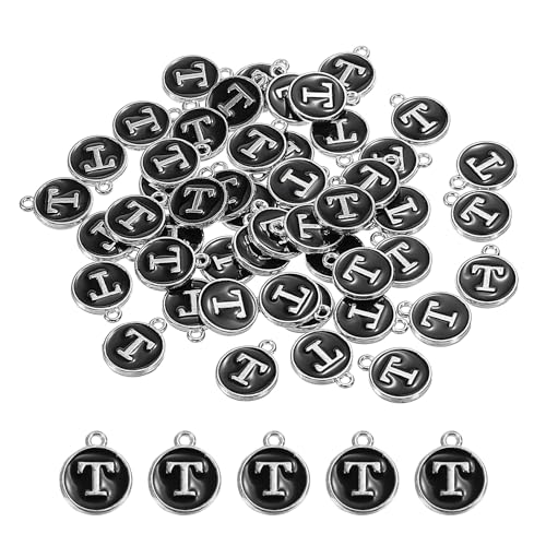 MECCANIXITY Alphabet Enamel Letter Charm Jewelry Charm Pendant for Jewelry Making, Bracelet, Craft - style: T