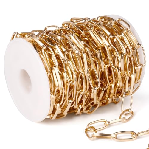 33FT Gold Paperclip Chain Roll 8MM Aluminum Link Chain for Jewelry Making | Golden Chunky Cable Link Chains for Necklace Bracelet Crafts - color: gold, size: 8MM