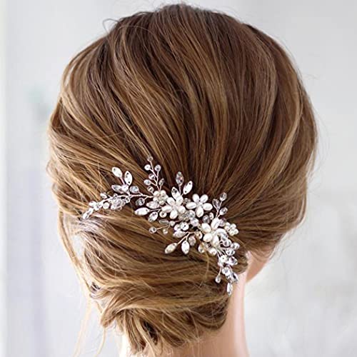 JAKAWIN Wedding Hair Accessories Bridal Hair Pieces Pearl Hair Comb | Flower Hair Clip Bride Prom Hairpiece for Women - color: A Silver
