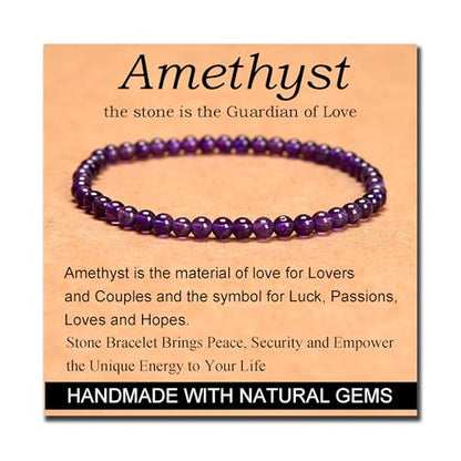 MASSIVE BEADS Handmade Yoga Stretch Elastic Bracelet Natural Stone Crystal Healing Power Energy Gifts for Unisex Adult 4mm 6mm 8mm 10mm - color: Amethyst(Love Guardian), size: 4mm