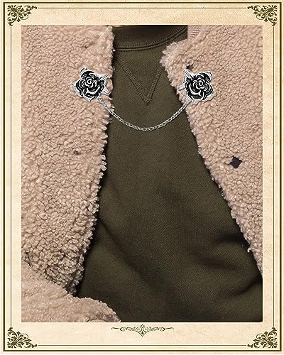 6 Pcs Antique Sweater Shawl Clip Chain Renaissance Style Rose Bowknot Brooch Flowers Wings Heart Cardigan Pin Gold sliver For Woman Men - style: C:6Pcs(Wing)