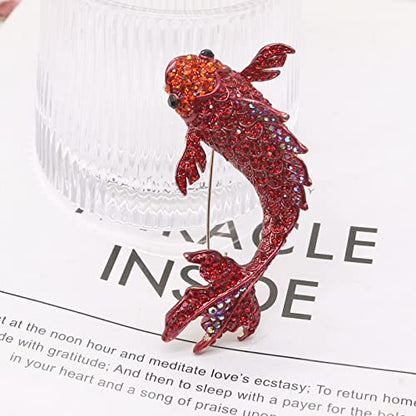 Red Koi Fish Carp Crystal Brooches Cute Enamel Rhinestone Ocean Animal Lapel Brooch Pins Fashion Jewelry for Womens Girls Gift (Large koi)