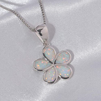 CiNily Opal Leaf/Flower Pendant Necklace for Women Silver Plated Jewelry Gift - color: Flower-White