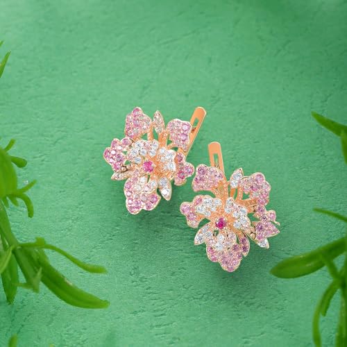 Santuzza Sterling Silver Gemstone Flower Earrings for Women - color: [A]Peony-Pink