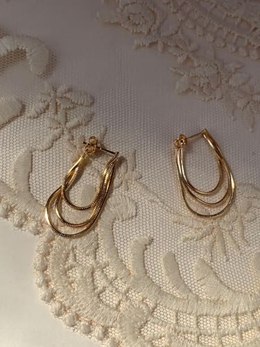 Tassel Earrings for Women Gold Plated Silver Chain Earrings Dainty Minimalist Dangle Drop Studs - color: E-Gold with Three Chains