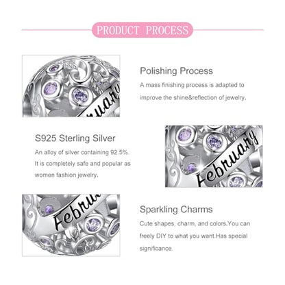 S925 Sterling Silver Twelve Months Birthstone Charms for Pandora Bracelets | Su-Carata 12 Months Birthstone Bead Charms with Colorful Cubic Zircona fit Necklaces Gifts For Birthday Mother's Day Women
