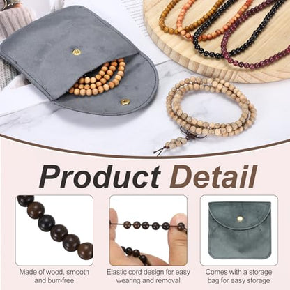 MECCANIXITY Prayer Beads Bracelet, Natural Wooden Bead Mala Bracelets Link Wrist Men Women Beaded Stretch Crafts Bangle - color: Amberwood Color