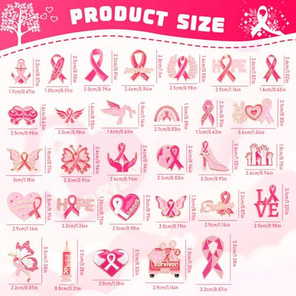 SANNIX 60Pcs Breast Cancer Pins, Pink Ribbon Enamel Lapel Pins Brooch Badge Bulk for Breast Cancer Awareness Accessories Survivor Month Charity Event Party Favors, 30 Styles - style: Breast Cancer Awareness Pins
