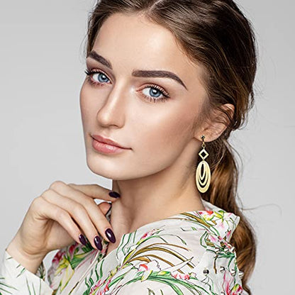 Hicarer 12 Pairs Clip on Earrings Dangle Drop Dangle Earrings Set Bohemian Tassel Pendant Plated Ear Non Piercing for Women Jewelry Gifts Wedding Party - color: Golden