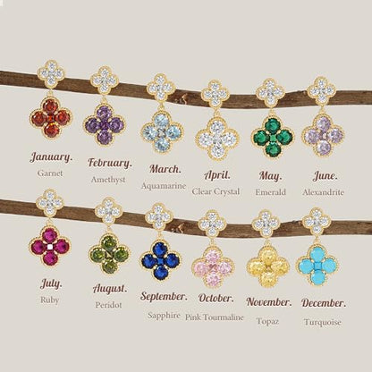 MTMY Dangle Earrings for Women 14K Gold Plated Four Leaf Clover Dangling Drop Birthstone Stud Earrings Trendy Flower Birthstone Jewelry Birthday Gifts - style: Sep.-Sapphire