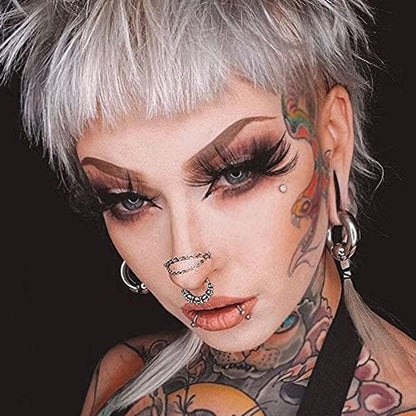 PunkTracker 20G Nose Rings 2mm 2.5mm 3mm CZ Nose Studs | with Chains Surgical Steel Nose Piercing Jewelry Nose Ring Studs - style: Silver, L-Shape