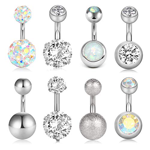 VCMART Belly Button Ring Short Bar Belly Ring Short Belly Button Rings Surgical Steel 6mm Belly Rings for Women Small Belly Button Piercing Navel Rings Piercing Jewelry - color: B -silver