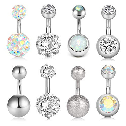 VCMART Belly Button Ring Short Bar Belly Ring Short Belly Button Rings Surgical Steel 6mm Belly Rings for Women Small Belly Button Piercing Navel Rings Piercing Jewelry - color: B -silver