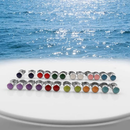 12 Pairs Ear Piercing Stud Earrings for Ear Piercing Guns, Surgical Stainless Steel Multicolor Round Heart Star Cubic Zirconia Birthstone Stud Earrings Set - style: Silver enamel 3mm