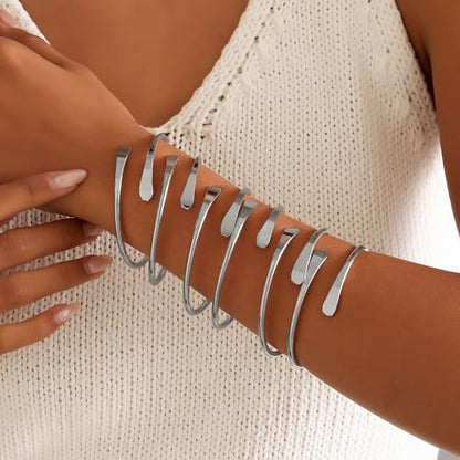 Gold Bangles for Women, 12 Pcs Boho Stackable Bracelets Multi Layer Textured Chunky Bracelets Jewelry Set for Women - color: 6 pcs silver bangles