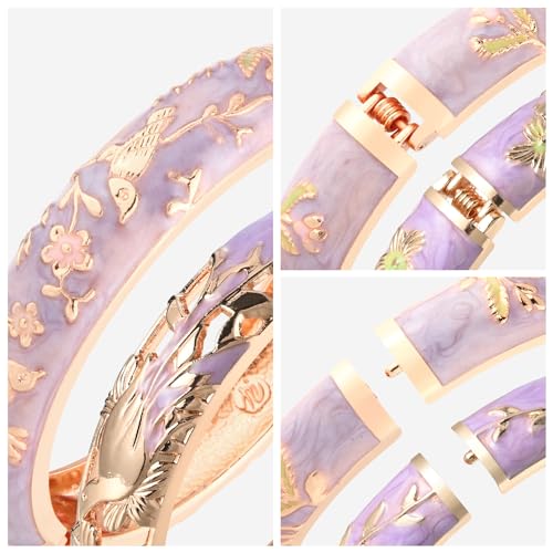UJOY Cloisonne Indian Bangle Colored Crystal Plated Hinge Cuff Bracelet Hollowed Bird Enamel Jewelry Gift 55C49 - color: 2 Pcs/set-Purple