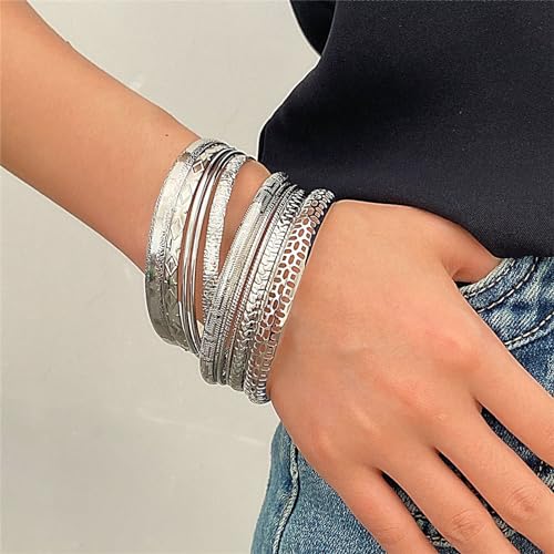 YBMYCM 10Pcs Gold-plated Bangle Bracelet Set for Women Multi Layer Stackable Wide Bangles Indian Chunky Bangle Bracelets Ethnic Glossy Textured Bracelets Wedding Outfit Jewelry - style: B-S