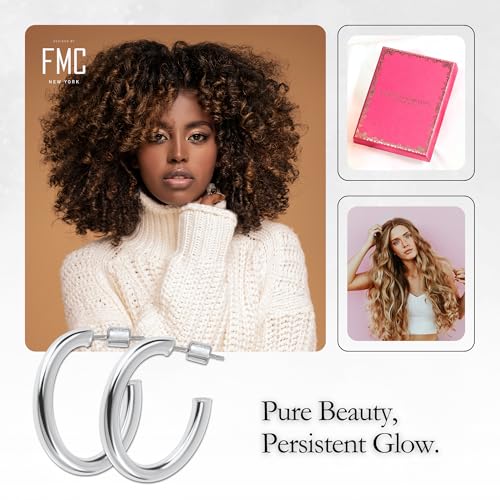 18K Gold Plated Sterling Silver Earrings for Women – Pure & Polished, Twist, Square, Hinged Tube, Abstract & Heart Shape Hoops – Lightweight, Hypoallergenic, Non-Tarnish Jewelry (Sizes: 3x35mm-46x30mm) - color: Silver, size: Polish Hoop (4x35x40mm)