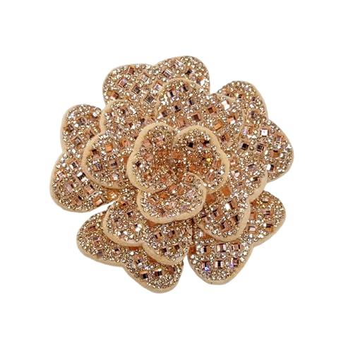 Rhinestone Camellia Flower Brooch Pin for Women Ladies Unisex Fashion Crystal Rose Clover Floral Brooches Lapel Pins Dainty Dress Accessories Jewelry Gift Boutonniere Corsage Wedding Holiday Party 70mm - color: Champange