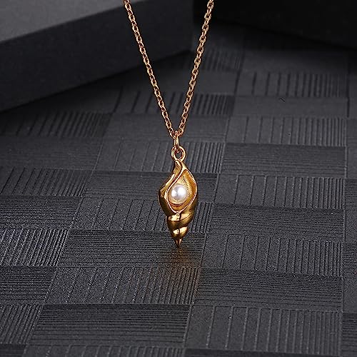 18K Gold Plated Stainless Steel Bee Honeycomb Pendant Necklace, Adjustable Y Lariat Conch/Guitar/Horseshoe Necklace for Women - color: Gold, style: Conch Pearl