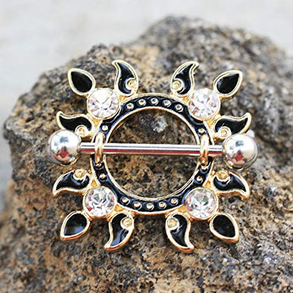 Gold Plated Jeweled Flaming Sun Nipple Shield