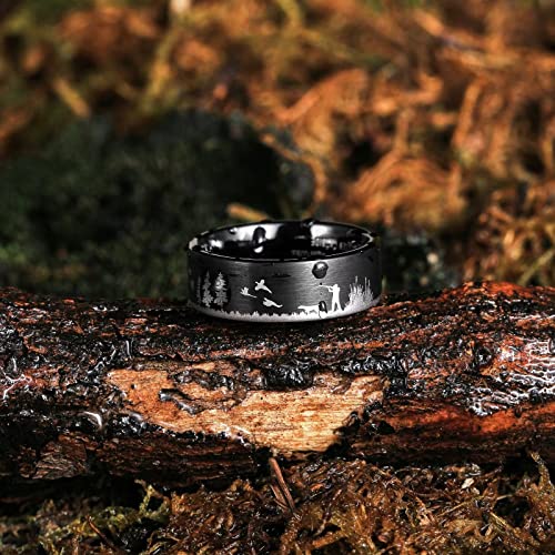 King Will Mens 6mm 8mm Tungsten Carbide Wedding Bands Inlay Lasered Brushed Wedding Rings for Men Women | Brushed, Lasered Seagull/Forest Landscap/Panda/Deer/Hunting/Fly Fishing, Comfort Fit, Everyday Wear - color: Hunting