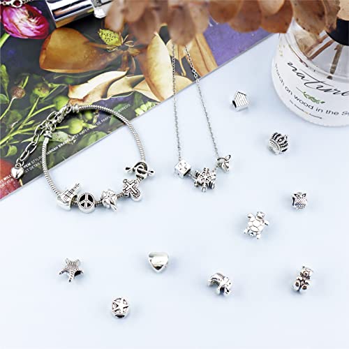JIALEEY Wholesale Bulk Mix 40 Pcs Tibetan Silver Tone Color Spacer Loose Beads Fit European Charm Bracelet Lot for Jewelry Making Findings DIY
