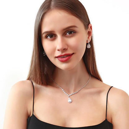Paxuan Silver/Gold Rhinestone Crystal Wedding Bridal Bridesmaids Earrings Bracelet Set for Women Brides Bridesmaids Crystal Rhinestone Bracelet Earrings Set for Wedding Bridal Prom Pageant - color: Style1 - Necklace + Earrings + Bracelet(Silver Plated Whi