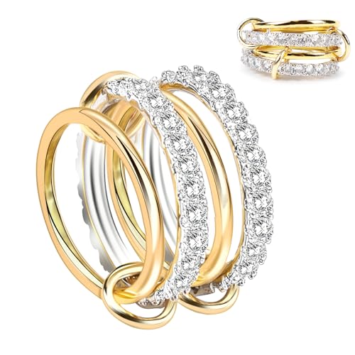 Stackable Rings Women Non Tarnish 18K Gold CZ Interlocking Ring Set | 18K Gold Plated, Hypoallergenic & Non Tarnish, Cubic Zirconia, Mixed Metals, Dainty Stacking Set, Gift for Her - color: Gold