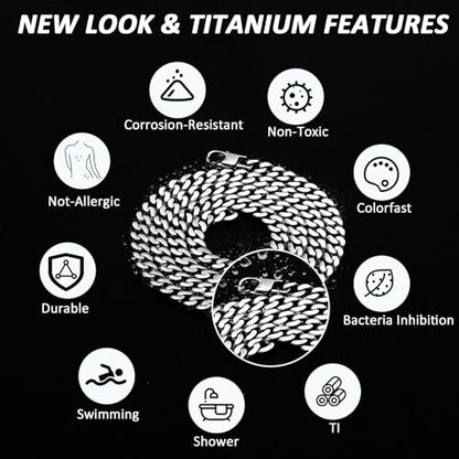 SanThree 7mm Pure Titanium Curb Link Chain Necklace, Smooth Skin Friendly Solid Titanium Chunky Double Tight Cuban Chain Necklaces Gift for Men Women Sensitive Skin Hip Hop Jewelry - color: 23.62 Inches