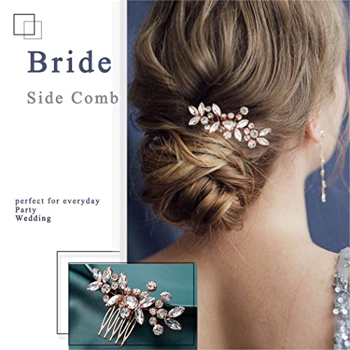 Catery Crystal Wedding Hair Comb Rose Gold Rhinestone Bridal Hairpieces Bridesmiad Clips Accessories for Brides and Women (Rose Gold) - color: C Rose Gold