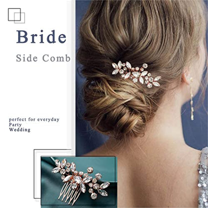Catery Crystal Wedding Hair Comb Rose Gold Rhinestone Bridal Hairpieces Bridesmiad Clips Accessories for Brides and Women (Rose Gold) - color: C Rose Gold