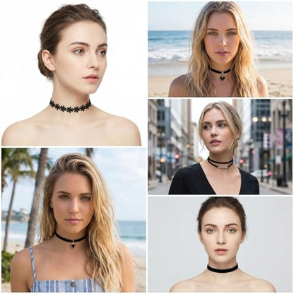 10Pcs Black Choker Necklaces Black Velvet Choker Set for Women | Adjustable Layered Velvet Chokers, Lace Chokers, Necklace Accessories
