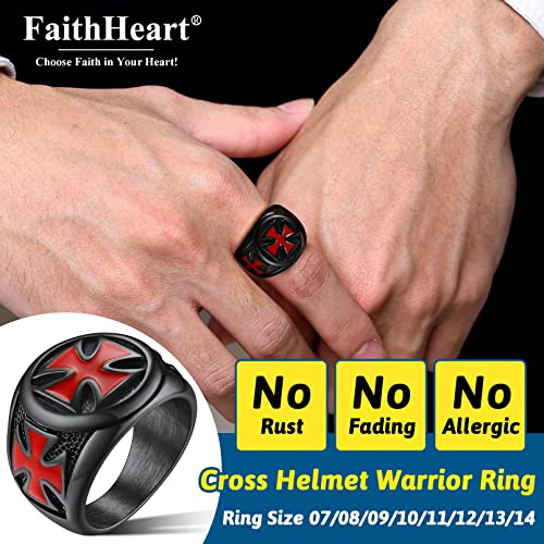 FaithHeart Mens Stainless Steel Crusader Jerusalem Cross Ring with 18K Gold Plated Two Tone Ring Size 7,8,9,10,11,12 - color: 01. Cross-Black