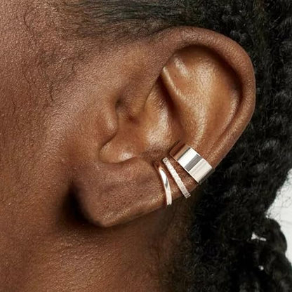 Gold Ear Cuffs Earrings for Women Non Piercing Clip on Cartilage Earrings | Trendy Gold Ear Cuff,Cartilage Clip on Earrings,Thin Huggie Hoop CZ Earring Set ,Fashion Jewelry,Non Tarnish,Gift - style: 3pc chunky cz-sl
