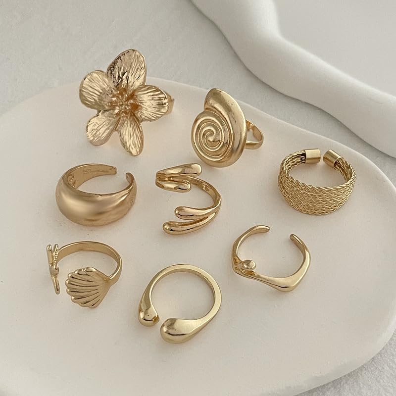 Chunky Stackable Rings Set For Women Open Adjustable Bold Thick Geometric Knuckle Rings Minimalist Statement Jewelry Gift - style: Style 2