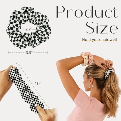 ZIMASILK 100% Pure Mulberry Silk Hair Scrunchies for Women | No Damage - Gentle Elastic Hair Ties for Ponytail Holder - Hair Accessories (3 Pack, Checkered) - color: Checkered Pattern (3pcs)