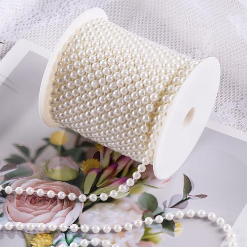 5mm Pearl Beads 66 Feet Pearls String Garland Roll Strand Ivory | Artificial Beads Chain for Wedding Centerpiece Backdrop Christmas Tree Decoration DIY - size: 5mm/20.1m