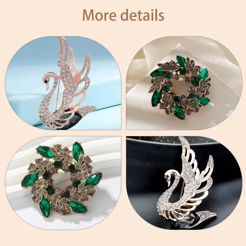 2pcs Rhinestone Brooch Pin for Women Dress Elegant Stylish Crystal Brooches Fashion Accessories Pins Lapel Boutonniere Ideas Wedding Christmas Birthday Jewelry Easter Gift - color: 16 Gold TFN/Green