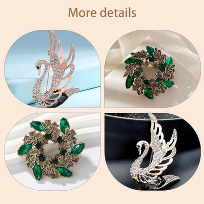 2pcs Rhinestone Brooch Pin for Women Dress Elegant Stylish Crystal Brooches Fashion Accessories Pins Lapel Boutonniere Ideas Wedding Christmas Birthday Jewelry Easter Gift - color: 16 Gold TFN/Green