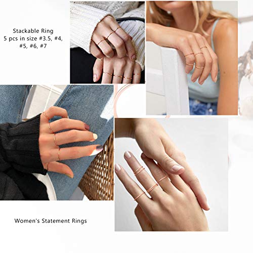 PROSTEEL Stainless Steel Rings Set, Women's Plain Band Knuckle Stacking Midi Rings Comfort Fit, Silver/Gold/Rose Gold/Black Tone, Multi Size #4-#12 - color: J 5 pcs-Rose Gold Plated Sterling Silver