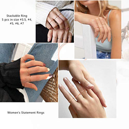 PROSTEEL Stainless Steel Rings Set, Women's Plain Band Knuckle Stacking Midi Rings Comfort Fit, Silver/Gold/Rose Gold/Black Tone, Multi Size #4-#12 - color: J 5 pcs-Rose Gold Plated Sterling Silver