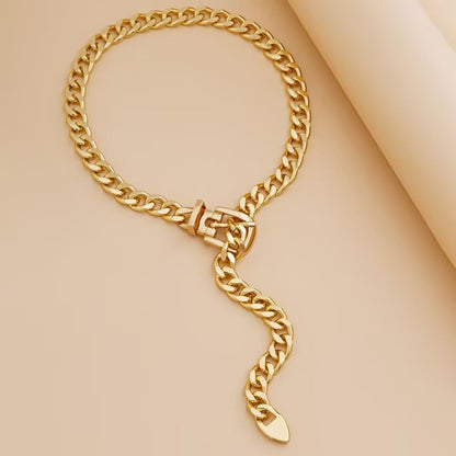 CJIAYUJEW Chunky Gold & Silver Cuban Chain Choker & Belt Necklaces for Women & Men - Punk Style Thick Link Belts - color: gold long