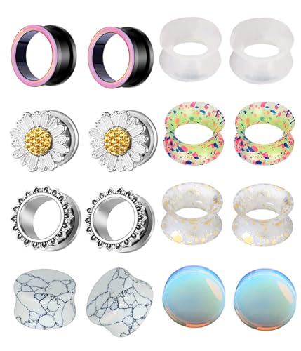 TIANCI FBYJS 8 Pairs Stainless Steel Ear Tunnels and Plugs Flesh Expander Earring Gauges Silicone Glass Piercing Strecher Set for Women Men 2G-5/8 G - color: 6mm=2g