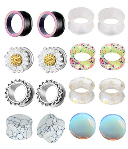 TIANCI FBYJS 8 Pairs Stainless Steel Ear Tunnels and Plugs Flesh Expander Earring Gauges Silicone Glass Piercing Strecher Set for Women Men 2G-5/8 G - color: 14mm=9/16''
