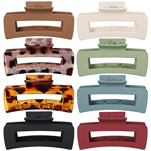 Mandydov 8 Pcs Large Hair Claw Clips 4.1 Inch Non-slip Big Square Matte Claws Leopard Print for Women, Strong Hold Banana Clips for Thick Thin Hair - color: Leopard