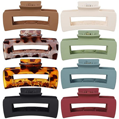 Mandydov 8 Pcs Large Hair Claw Clips 4.1 Inch Non-slip Big Square Matte Claws Leopard Print for Women, Strong Hold Banana Clips for Thick Thin Hair - color: Leopard